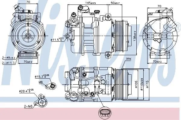 Компресор кондиціонера BMW 5 (F10/F07/F11)/7 (F01)/X5 (E70)/X6 (E71) 3.0 D 09-17 NISSENS 89574 (фото 1)