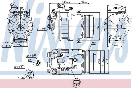 Компресор кондиціонера BMW 5 (F10/F07/F11)/7 (F01)/X5 (E70)/X6 (E71) 3.0 D 09-17 NISSENS 89574