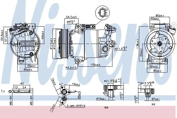 Компресор кондиціонера QASHQAI/QASHQAI+2 2.0i 07-14 NISSENS 89608 (фото 1)