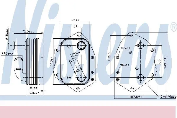 Радіатор масла CITROËN C5/PEUGEOT 407/MONDEO IV/S-MAX (WA6) 2.2 Hdi/TDCi 06-15 NISSENS 90808 (фото 1)