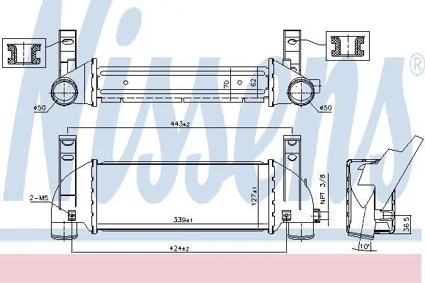 Радіатор інтеркулера TOURNEO CONNECT/TRANSIT CONNECT 1.8 DI/TDCi 02-13 NISSENS 96219 (фото 1)