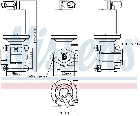 Клапан EGR ALFA ROMEO 147, 156, 159, 166, BRERA, GT, SPIDER CADILLAC BLS FIAT BRAVO II, CROMA, STILO LANCIA THESIS OPEL ASTRA H, ASTRA H GTC, SIGNUM, VECTRA C, VECTRA C GTS 1.9D-2.4D 04.02- NISSENS 98180 (фото 1)
