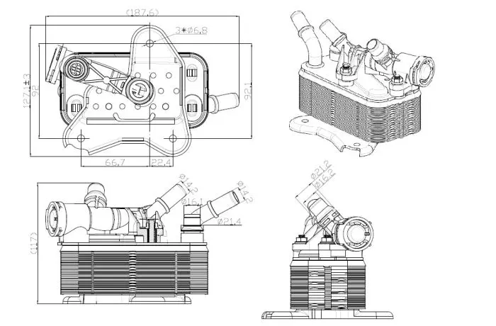 Радіатор масляний АКПП BMW 3 (E90)/5 (F10)/7 (F01-F04)/X5 (E70)/X6 (E71) 07-14 (теплообмінник) M57/N47/N57 NRF 310059 (фото 1)