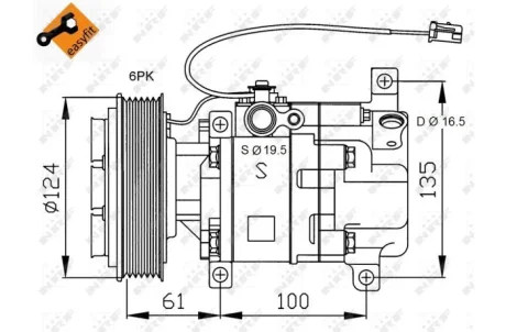 Компресор кондиціонера Mazda 3 1.3-1.6 03- (6PK/d=124mm) NRF 32233