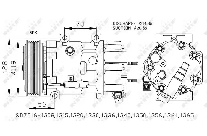 Компресор кондиціонера Peugeot 307 04-/308 2.0 HDi 09- (6PK) NRF 32772 (фото 1)