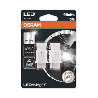 LED лампочка (упаковка-блістер 2шт) P27/7W 12В 2Вт без гомологічного сертифікату LEDriving SL, Білий 6000K OSRAM 3157DWP02B (фото 1)