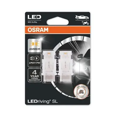 LED лампочка (упаковка-блістер 2шт) P27/7W 12В 1,3Вт без гомологічного сертифікату LEDriving SL, жовтий OSRAM 3157DYP02B (фото 1)