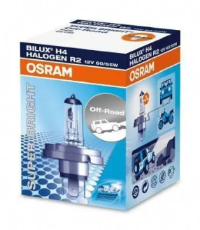 Лампа (картон 1шт) R2 12В 60/55Вт P45T без гомологічного сертифікату Super Bright OSRAM 64198