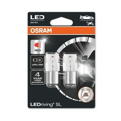 LED лампочка (упаковка-блістер 2шт) P21/5W 12В 1,4Вт BAY15D без гомологічного сертифікату LEDriving SL, червона OSRAM 7528DRP02B (фото 1)