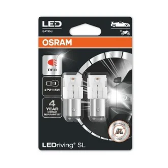 LED лампочка (упаковка-блістер 2шт) P21/5W 12В 1,4Вт BAY15D без гомологічного сертифікату LEDriving SL, червона OSRAM 7528DRP02B