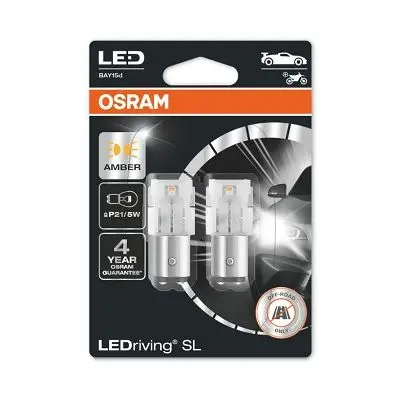 LED лампочка (упаковка-блістер 2шт) P21/5W 12В 1,3Вт BAY15D без гомологічного сертифікату LEDriving SL, жовтий OSRAM 7528DYP02B (фото 1)