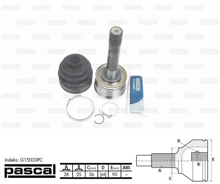 Шарнір приводного валу зовнішній лів/прав (28z/25z/56мм) HYUNDAI GALLOPER II MITSUBISHI DELICA / SPACE GEAR, L 300 III, L200, PAJERO I, PAJERO II, PAJERO SPORT I 2.0-3.5 01.83-01.08 PASCAL G15033PC (фото 1)