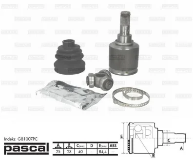 Шарнір приводного валу внутрішній прав (25z/23z/40мм) NISSAN PRIMERA, WINGROAD / AD 1.5-1.8LPG 08.99- PASCAL G81007PC