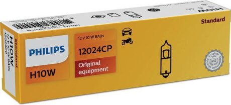 Автолампа H10W 12V 10W BA9s PHILIPS 12024CP