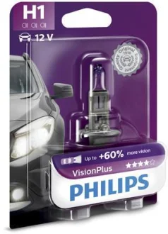 Автолампа H1 12V 55W P14,5s VisionPlus +60% (1 шт. в блістері) PHILIPS 12258VPB1