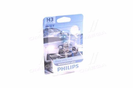 Автолампа H3 B1 12V 55W PK22s WhiteVision ultra +60% (3900K) (1 шт. в упакоці) PHILIPS 12336WVUB1 (фото 1)