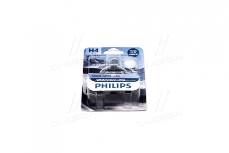 Автолампа H4 B1 12 V60/55W P43t-38 WhiteVision ultra +60% (4200K) (1 шт. в блістері) PHILIPS 12342WVUB1