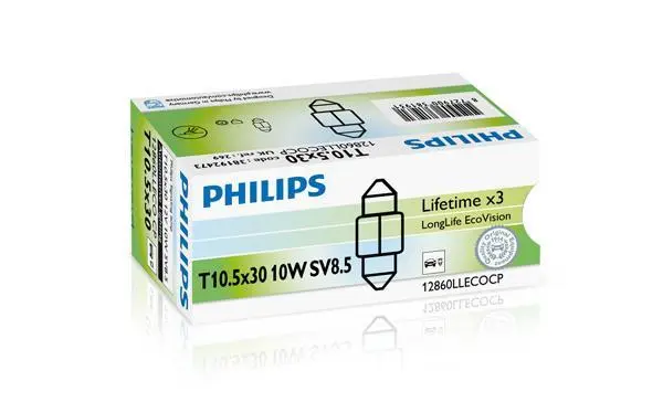 Автолампа SV8,5 C10W 12V 10W 30mm LongerLife EcoVision PHILIPS 12860LLECOCP (фото 1)