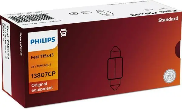 Лампа (картон 10шт) C18W 24В 18Вт Standard PHILIPS 13807CP (фото 1)