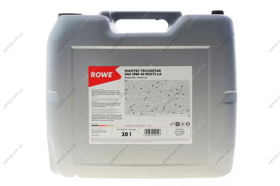 Олива 10W40 HIGHTEC TRUCKSTAR MULTI-LA (20L) (ACEA E6/E7/E9/API-CK/MB 228.51/Volvo VDS-4.5/Renault RLD-3) ROWE 20096-0200-99 (фото 1)