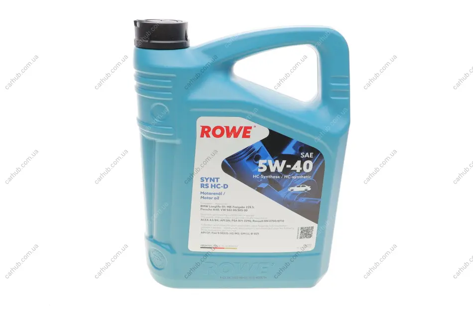 Олива 5W40 HIGHTEC SYNT RS HC-D (4L) (BMW LL-01/MB 229.5/Porsche A40/VW 502 00/505 00) ROWE 20163-0040-99 (фото 1)