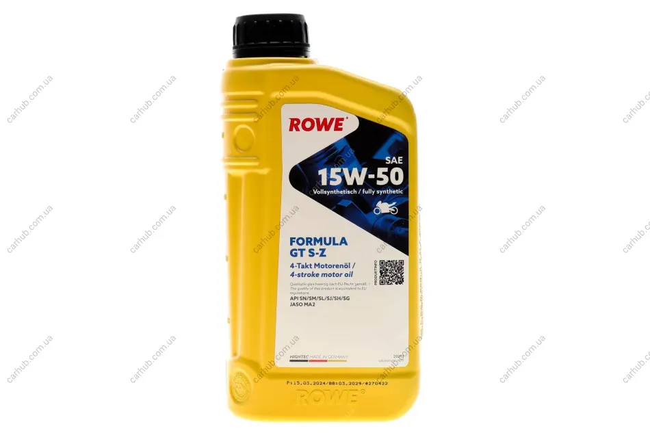 Олива 15W50 S-Z HIGHTEC FORMULA GT 4T (1L) (API SN/SM/SL/SJ/SH/SG - JASO MA2) ROWE 20203-0010-99 (фото 1)