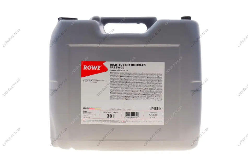 Олива 5W20 HIGHTEC SYNT HC ECO-FO (20L) (WSS-M2C948-B/STJLR.03.5004) (ACEA C5) (API SN) ROWE 20206-0200-99 (фото 1)