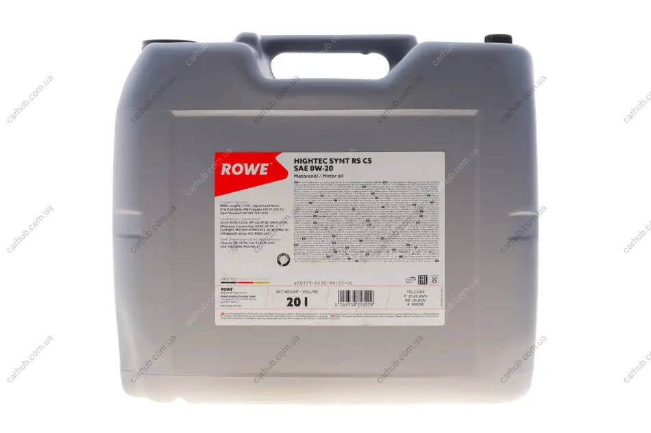 Олива 0W20 HIGHTEC SYNT RS C5 (20L) (MB 229.72/BMW LL-17 FE+/Ford WSS-M2C947-A/B1) ROWE 20379-0200-99 (фото 1)