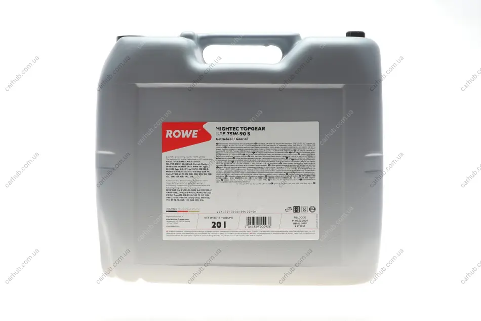 Олива 75W90 HIGHTEC TOPGEAR S (20L) (API GL-4/GL-5/MT-1) (світло-коричневий) ROWE 25002-0200-99 (фото 1)