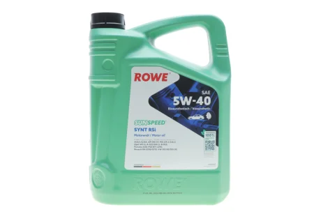 Олива 5W40 SUNSPEED SYNT RSi (5L) (MB 229.3/226.5/Porsche A40/VW 502 00/505 00/RN 0700/0710) ROWE 4920068-0050-99