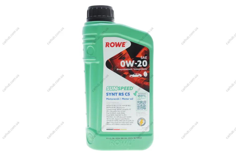 Олива 0W20 SUNSPEED SYNT RS C5 (1L) (ACEA A1/B1/C5/C6) (Longlife-17 FE+/MB 229.71/229.72/M2C962-A1) ROWE 4920379-0010-99 (фото 1)
