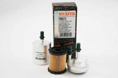 Фільтр паливний на VW Golf V-VI, Fabia I-III, Octavia I-III, Superb, 1.0-3.2, 00- (з регулятором тис SHAFER FM572