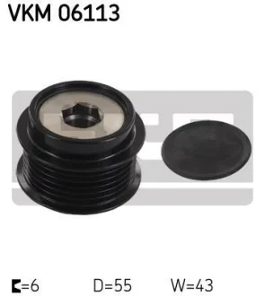 Шків генератора CHRYSLER PACIFICA, VOYAGER IV, VOYAGER V DODGE CARAVAN, GRAND TOYOTA ALLION II, AURIS, AVENSIS, COROLLA, ISIS, MATRIX, NOAH/VOXY, PREMIO, RAV 4 III, RAV 4 IV 1.6-3.8 02.00- SKF VKM 06113