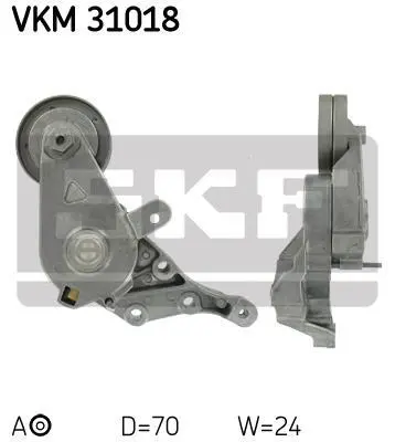 Натягувач поліклинового ременя AUDI A3 SEAT CORDOBA, CORDOBA VARIO, IBIZA II, INCA, LEON SKODA OCTAVIA I VW BORA, BORA I, CADDY II, GOLF IV, POLO, POLO III CLASSIC 1.9D 11.95-03.10 SKF VKM 31018 (фото 1)