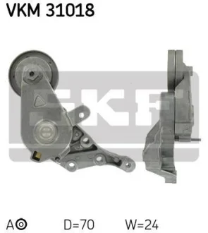 Натягувач поліклинового ременя AUDI A3 SEAT CORDOBA, CORDOBA VARIO, IBIZA II, INCA, LEON SKODA OCTAVIA I VW BORA, BORA I, CADDY II, GOLF IV, POLO, POLO III CLASSIC 1.9D 11.95-03.10 SKF VKM 31018