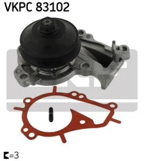 Насос охолоджуючої рідини, з ущільненням DS DS 3 CITROEN C-ELYSEE, C1 II, C3 AIRCROSS II, C3 II, C3 III, C4 CACTUS, DS3 OPEL CORSA F, CROSSLAND X, CROSSLAND X / CROSSLAND 1.0/1.2/1.2LPG 03.12- SKF VKPC 83102