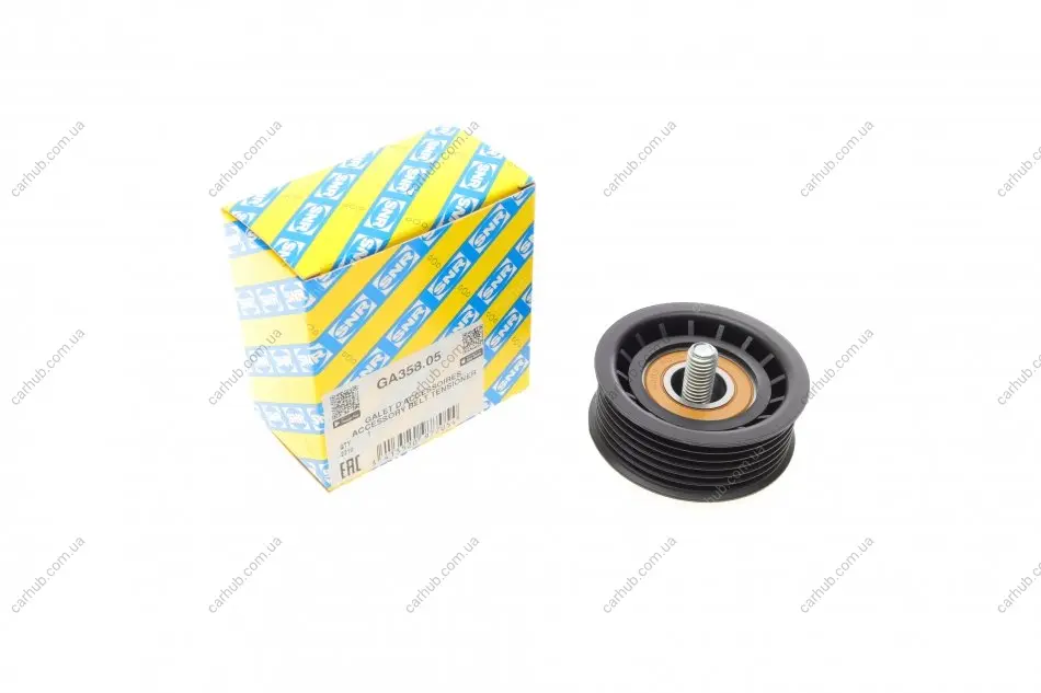 Ролик поліклинового ременя CADILLAC BLS FIAT CROMA, GRANDE PUNTO, IDEA, SEDICI FORD C-MAX, FOCUS C-MAX, FOCUS II OPEL ASTRA H, ASTRA H GTC, SIGNUM, VECTRA C, VECTRA C GTS 1.6D-2.0D 04.04- SNR NTN GA358.05 (фото 1)