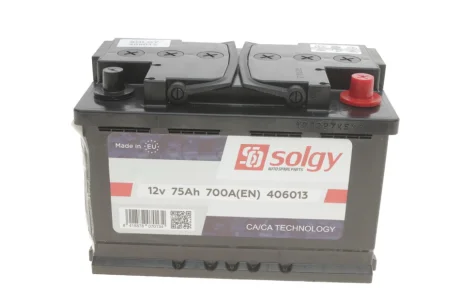 Акумуляторна батарея 75Ah/700A (278x175x190/+R) SOLGY Solgy 406013