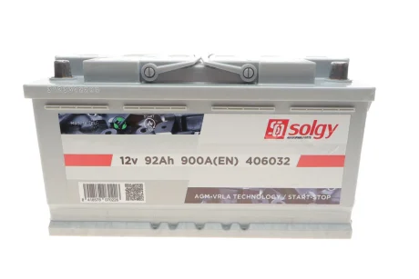 Акумуляторна батарея 92Ah/900A (353x175x190/+R/B13) (Start-Stop AGM) SOLGY Solgy 406032