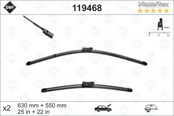 Щітка склоочисника безкаркасна передн із спойлером (2шт) Visioflex 630/550мм AUDI A6 E-TRON SEAT TARRACO VW TIGUAN, TOUAREG 01.16- SWF 119468 (фото 1)