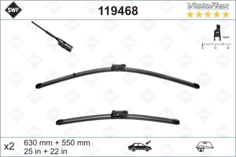 Щітка склоочисника безкаркасна передн із спойлером (2шт) Visioflex 630/550мм AUDI A6 E-TRON SEAT TARRACO VW TIGUAN, TOUAREG 01.16- SWF 119468