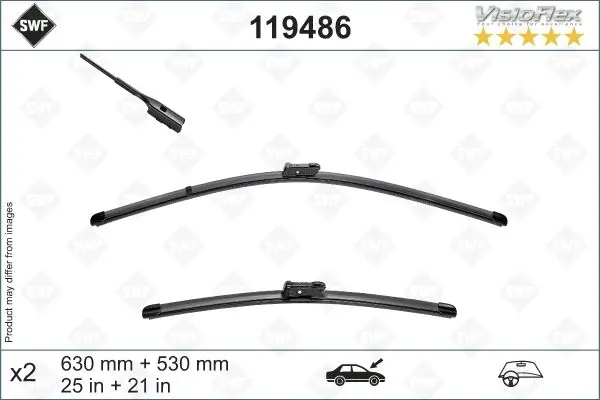 Щітка склоочисника безкаркасна передн із спойлером (2шт) Visioflex 630/530мм SKODA KODIAQ I 09.16- SWF 119486 (фото 1)