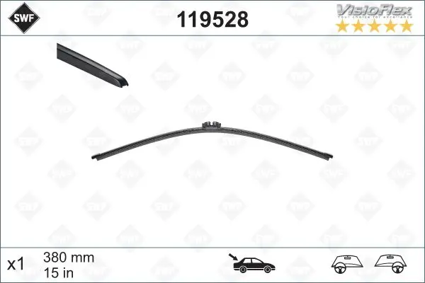 Щітка склоочисника безкаркасна задн (1шт) Visioflex 380мм AUDI A1, A4 ALLROAD B9, A4 B9, Q5, Q7 03.06- SWF 119528 (фото 1)