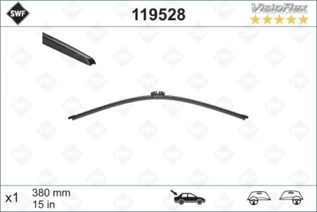 Щітка склоочисника безкаркасна задн (1шт) Visioflex 380мм AUDI A1, A4 ALLROAD B9, A4 B9, Q5, Q7 03.06- SWF 119528