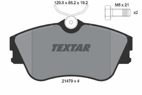 Комплект гальмівних колодок передн, VW CALIFORNIA T4 CAMPER, TRANSPORTER T4 1.8-2.8 07.90-06.03 TEXTAR 2147902