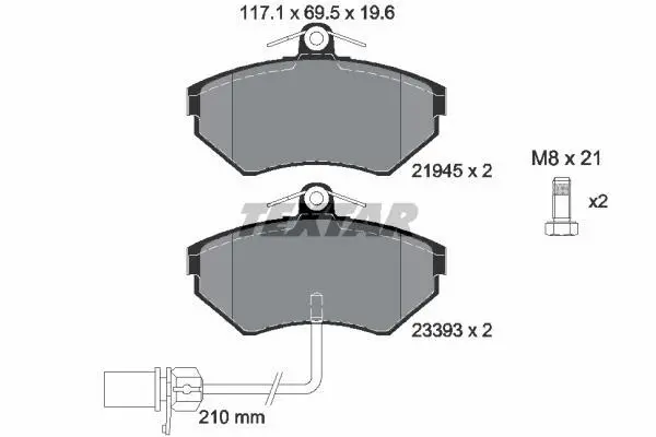 Комплект гальмівних колодок передн, AUDI A4 B5, A4 B6, A4 B7 VW PASSAT B5 1.6-3.2 11.94-06.08 TEXTAR 2194504 (фото 1)