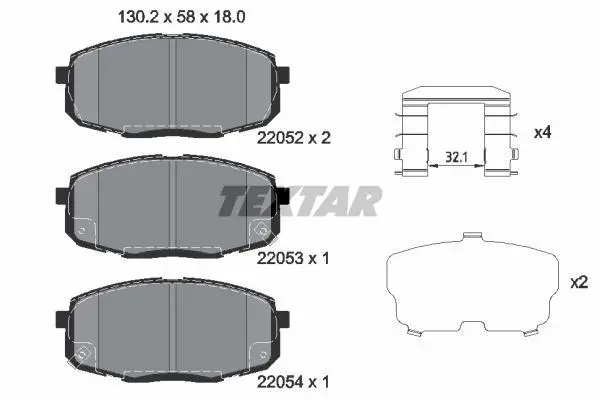Комплект гальмівних колодок передн, HYUNDAI ELANTRA IV, ELANTRA VI, I30 KIA CARENS I, CEE\'D, CERATO II, CERATO KOUP II, PRO CEE\'D, SOUL I, SOUL II 1.4-2.0LPG 07.02- TEXTAR 2205201 (фото 1)