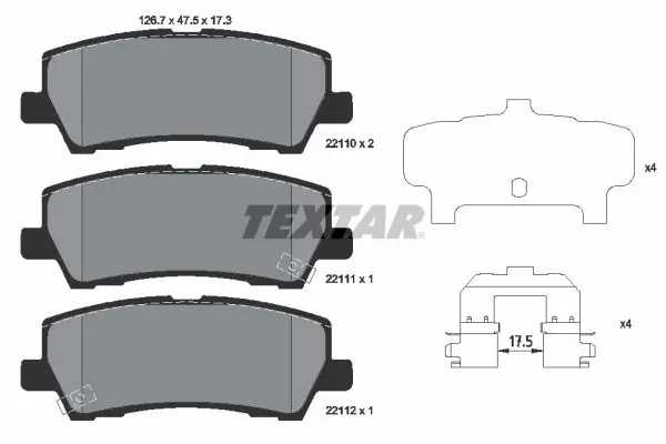 Комплект гальмівних колодок задн, FORD USA MUSTANG 2.3/3.7/5.0 02.14- TEXTAR 2211001 (фото 1)