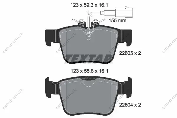 Комплект гальмівних колодок задн, ALFA ROMEO GIULIA, STELVIO CITROEN SAXO, XSARA, ZX MASERATI GHIBLI III, LEVANTE PEUGEOT 205 II, 306, 309 I, 309 II 1.6-3.8 10.86- TEXTAR 2260501 (фото 1)