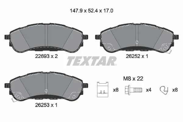 Комплект гальмівних колодок задн, FORD RANGER 2.0D-3.2D 04.11- TEXTAR 2269301 (фото 1)